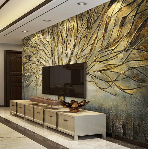 Image of Abstract Golden Tree Wallpaper Mural, Custom Sizes Available Household-Wallpaper Maughon's