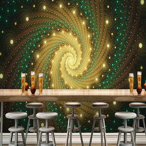 Abstract Green and Tan Spiral Wallpaper Mural, Custom Sizes Available