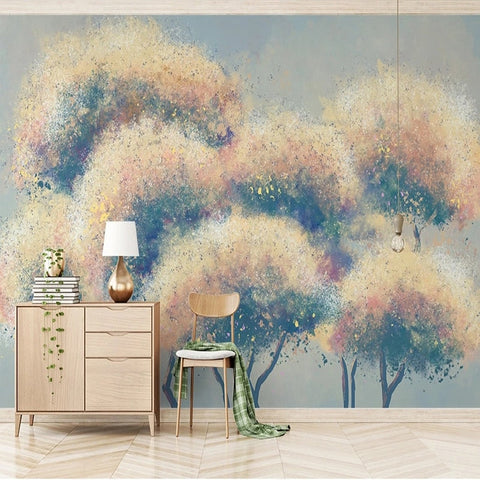Image of Abstract Hand-Painted Trees Wallpaper Mural, Custom Sizes Available Wall Murals Maughon's