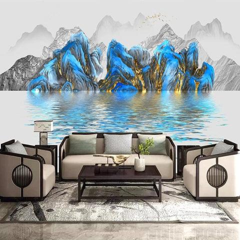 Image of Abstract Mountains and Water Wallpaper Mural, Custom Sizes Available Wall Murals Maughon's