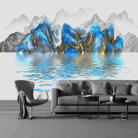 Image of Abstract Mountains and Water Wallpaper Mural, Custom Sizes Available Wall Murals Maughon's Waterproof Canvas
