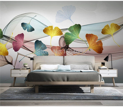 Image of Abstract Multicolor Ginkgo Leaves Wallpaper Mural, Custom Sizes Available Wall Murals Maughon's