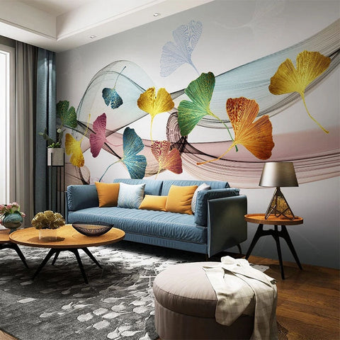 Image of Abstract Multicolor Ginkgo Leaves Wallpaper Mural, Custom Sizes Available Wall Murals Maughon's