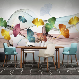 Abstract Multicolor Ginkgo Leaves Wallpaper Mural, Custom Sizes Available