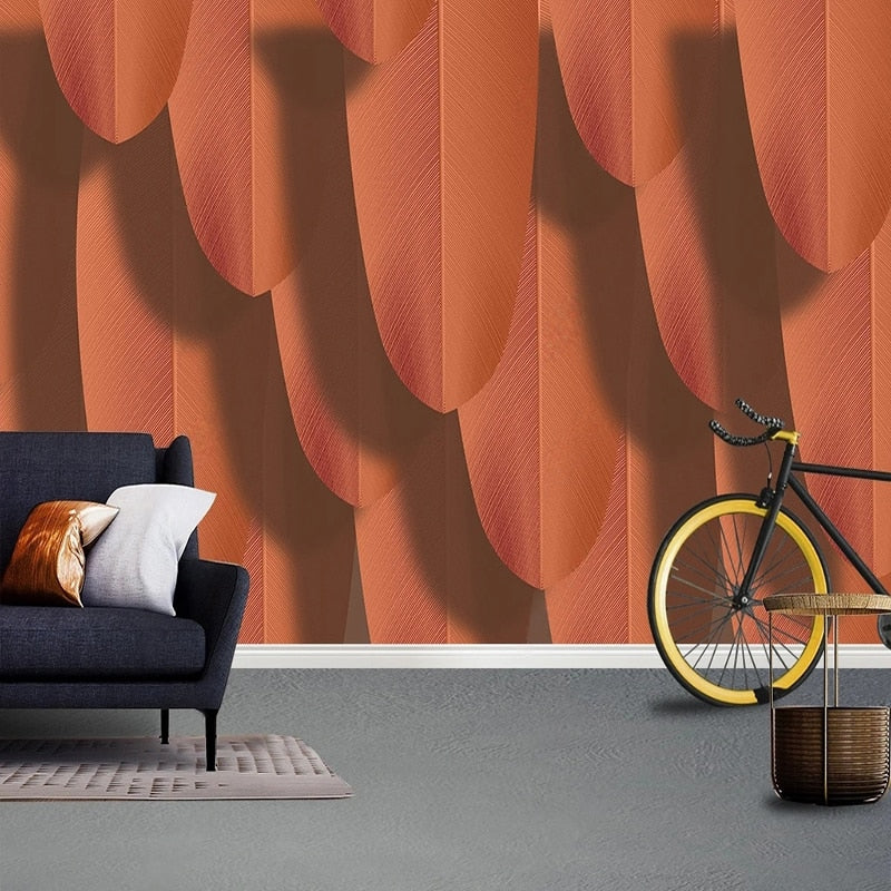 Abstract Orange Feathers Wallpaper Mural, Custom Sizes Available Wall Murals Maughon's Waterproof Canvas
