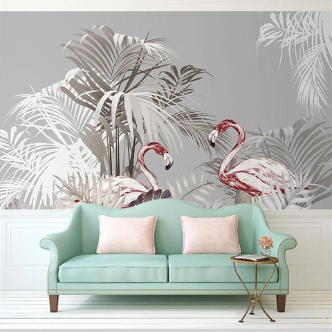 Image of Abstract Palms and Flamingoes Wallpaper Mural, Custom Sizes Available Maughon's