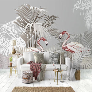 Abstract Palms and Flamingoes Wallpaper Mural, Custom Sizes Available