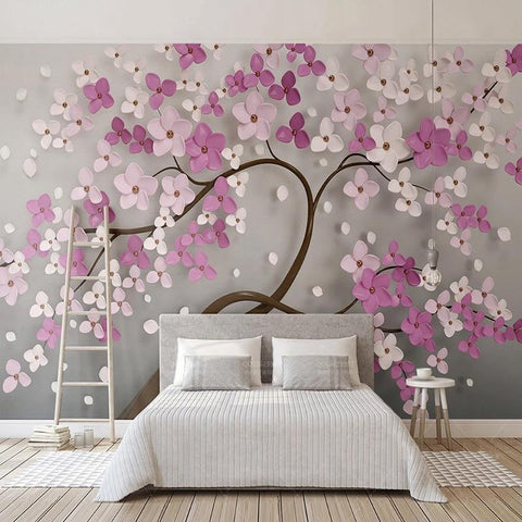 Image of Abstract Pink Blooming Tree Wallpaper Mural, Custom Sizes Available Household-Wallpaper Maughon's