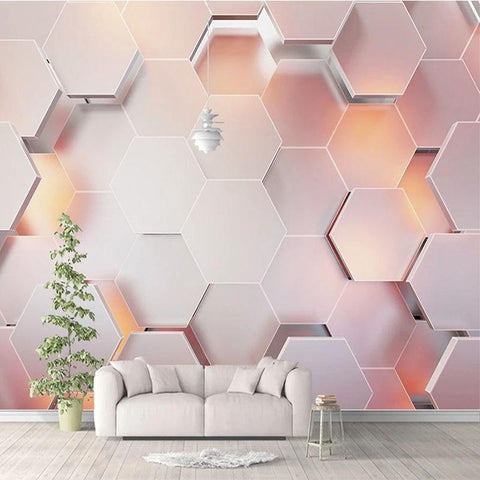 Image of Abstract Pink Hexagonal Wallpaper Mural, Custom Sizes Available Maughon's
