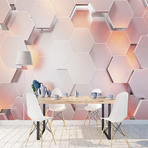 Image of Abstract Pink Hexagonal Wallpaper Mural, Custom Sizes Available Maughon's