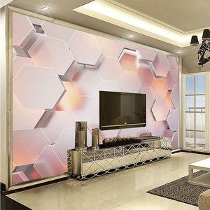 Abstract Pink Hexagonal Wallpaper Mural, Custom Sizes Available