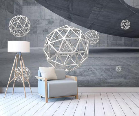 Image of Abstract Polyhedral Spheres Wallpaper Mural, Custom Sizes Available Household-Wallpaper Maughon's