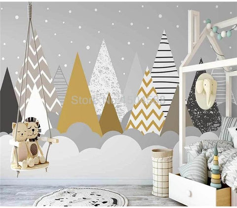 Image of Abstract Simple Geometric Trees Wallpaper Mural, Custom Sizes Available Maughon's