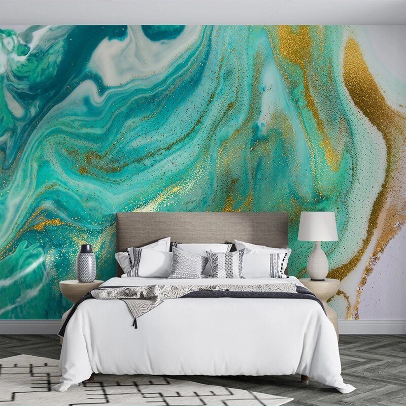 Abstract Turquoise and Gold Wallpaper Mural, Custom Sizes Available Wall Murals Maughon's