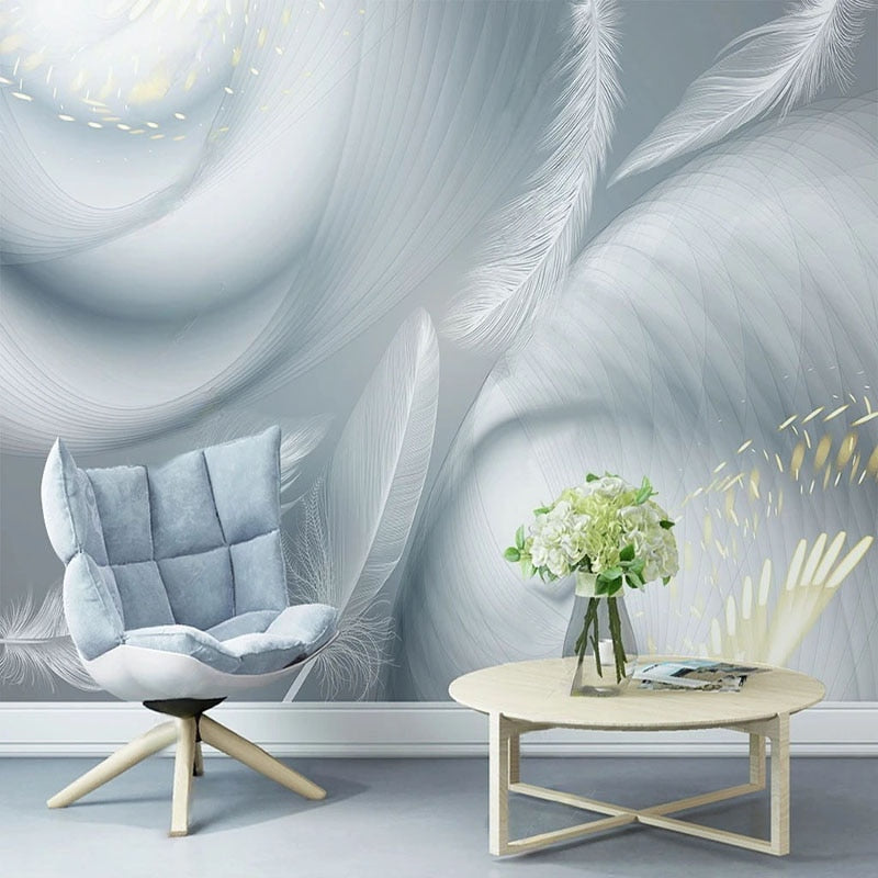 Abstract White Feathers Wallpaper Mural, Custom Sizes Available Wall Murals Maughon's Waterproof Canvas