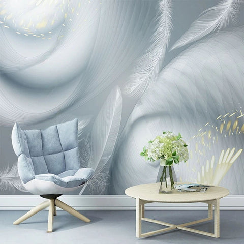 Image of Abstract White Feathers Wallpaper Mural, Custom Sizes Available Wall Murals Maughon's Waterproof Canvas