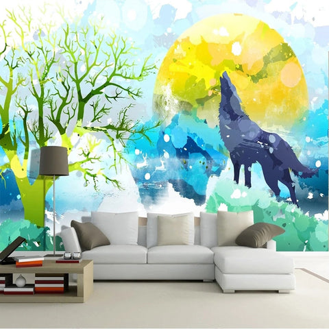Image of Abstract Wolf Howling At the Moon Wallpaper Mural, Custom Sizes Available Wall Murals Maughon's
