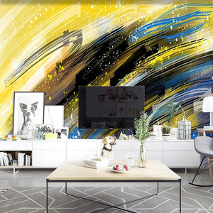 Abstract Yellow/Blue/Black/White Painting Wallpaper Mural, Custom Sizes Available