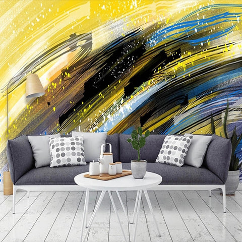 Image of Abstract Yellow/Blue/Black/White Painting Wallpaper Mural, Custom Sizes Available Wall Murals Maughon's Waterproof Canvas