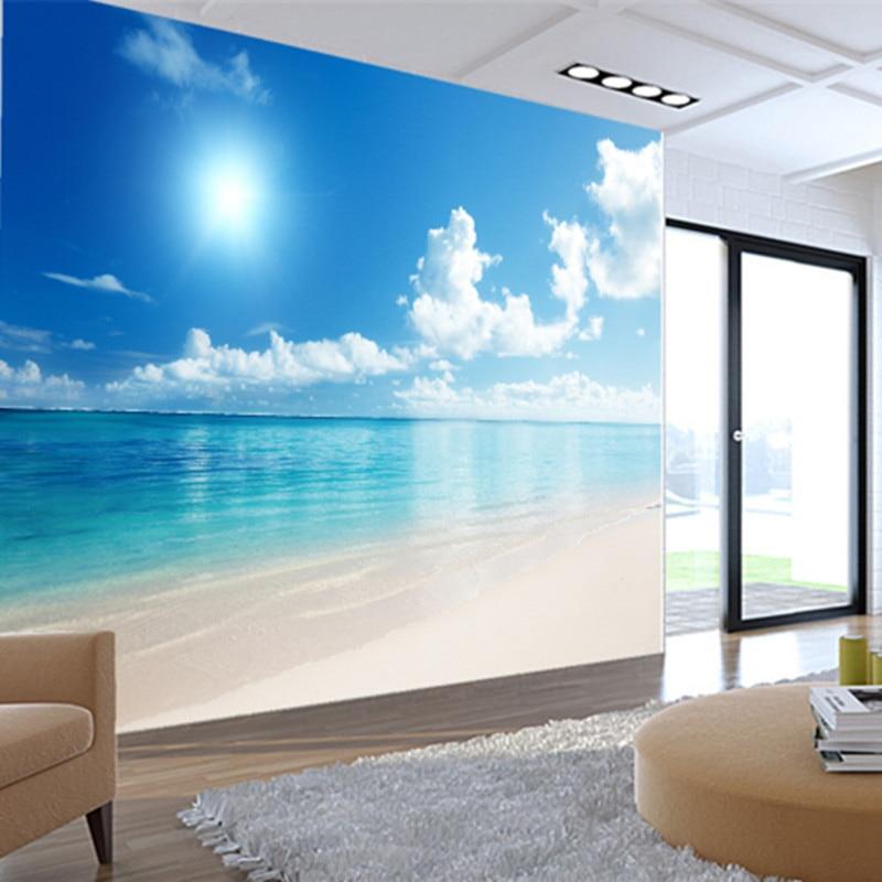 Amazing Sandy Beach, Ocean, and Sky Wallpaper Mural, Custom Sizes Available Household-Wallpaper Maughon's