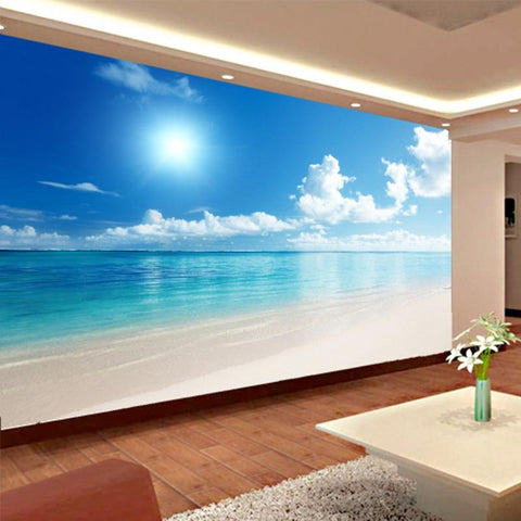 Image of Amazing Sandy Beach, Ocean, and Sky Wallpaper Mural, Custom Sizes Available Household-Wallpaper Maughon's