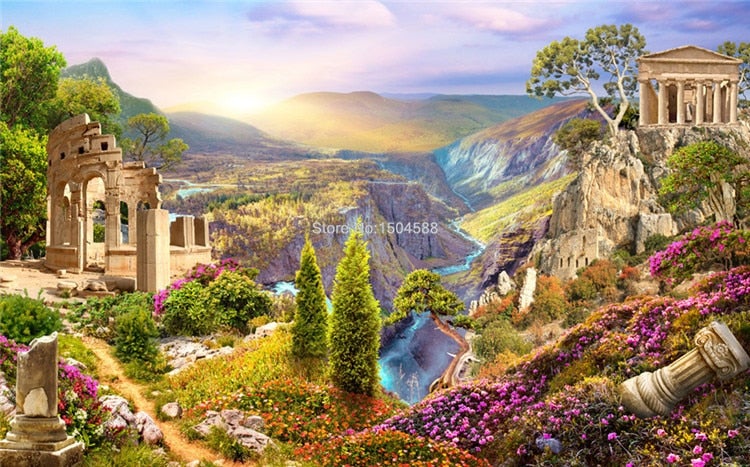 Ancient Ruins Around Valley Wallpaper Mural, Custom Sizes Available Wall Murals Maughon's