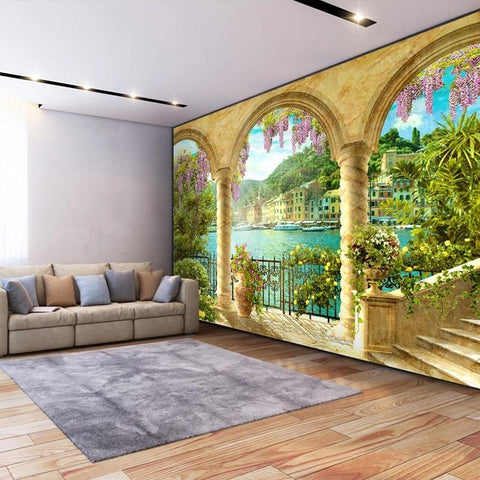 Image of Arched Balcony Overlooking Water Wallpaper Mural, Custom Sizes Available Wall Murals Maughon's