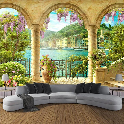 Image of Arched Balcony Overlooking Water Wallpaper Mural, Custom Sizes Available Wall Murals Maughon's