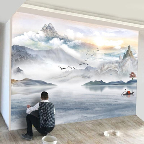 Image of Artistic Winter Landscape Wallpaper Mural, Custom Sizes Available Household-Wallpaper Maughon's