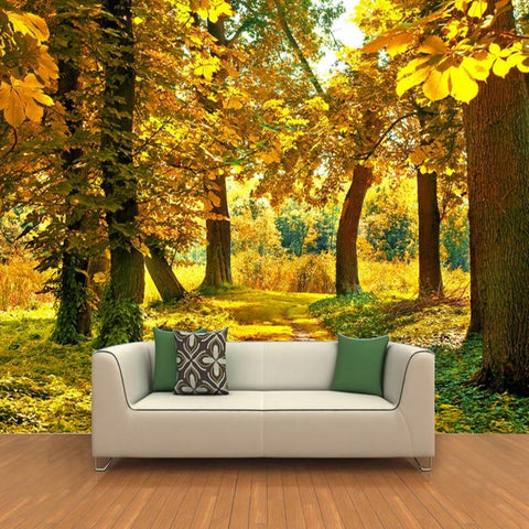 Image of Autumn Forest Path Wallpaper Mural, Custom Sizes Available Household-Wallpaper Maughon's