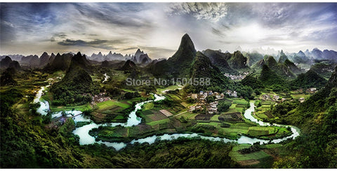 Image of Awesome Birds Eye View of Village Wallpaper Mural, Custom Sizes Available Wall Murals Maughon's