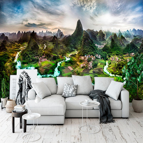 Image of Awesome Birds Eye View of Village Wallpaper Mural, Custom Sizes Available Wall Murals Maughon's