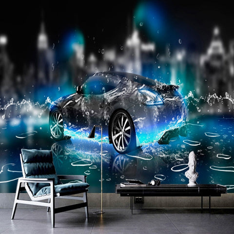 Image of Awesome Electric Blue Sports Car Wallpaper Mural, Custom Sizes Available Wall Murals Maughon's