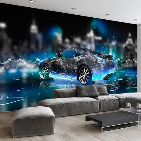 Image of Awesome Electric Blue Sports Car Wallpaper Mural, Custom Sizes Available Wall Murals Maughon's Waterproof Canvas
