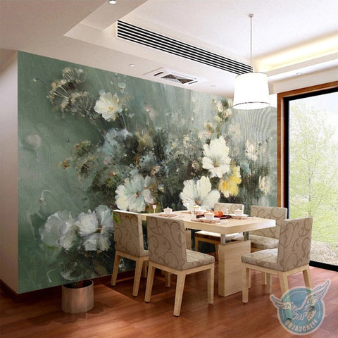 Image of Awesome Hand Painted Floral Still Life Wallpaper Mural, Custom Sizes Available Wall Murals Maughon's