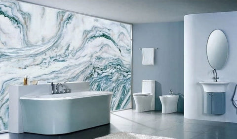Image of Teal, Gray and White Marble Self-Adhesive Wallpaper Mural, Custom Sizes Available