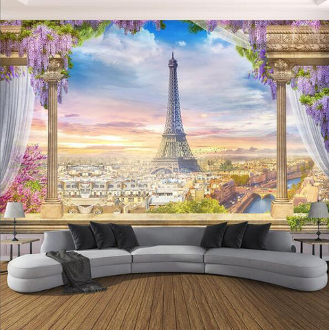 Image of Balcony Overlooking Paris and Eiffel Tower Wallpaper Mural, Custom Sizes Available Household-Wallpaper Maughon's