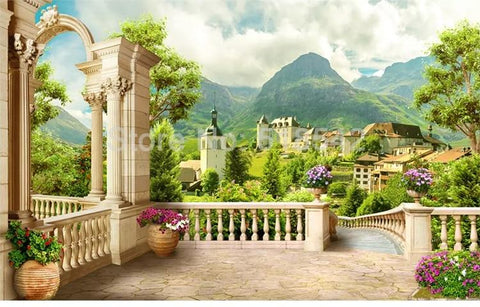 Image of Balcony Overlooking Village Wallpaper Mural, Custom Sizes Available Wall Murals Maughon's