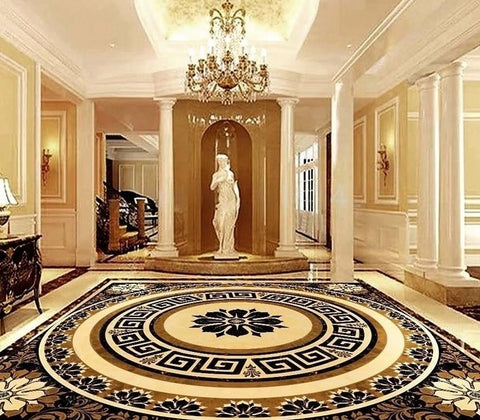 Image of Tan and Brown Medallion Self Adhesive Floor Mural, Custom Sizes Available