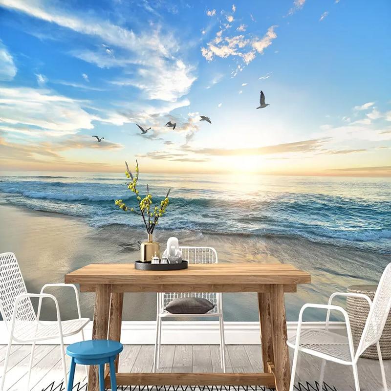 Beach and Seagulls Wallpaper Mural, Custom Sizes Available Household-Wallpaper Maughon's