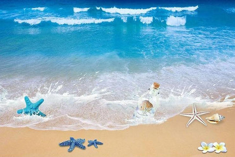 Image of Beach and Seashells PVC Floor Mural, Self Adhesive, Custom Sizes Available Household-Wallpaper-Floor Maughon's