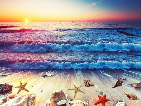 Image of Sand and Shells at Sunset Floor Mural, Self Adhesive, Custom Sizes Available