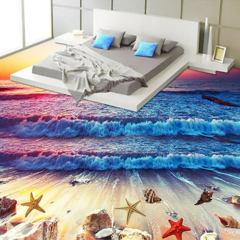 Image of Beach and Shells at Sunset Floor Mural, Self Adhesive, Custom Sizes Available Household-Wallpaper-Floor Maughon's