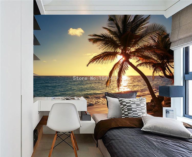 Beach, Sunset and Coconut Palm Wallpaper Mural, Custom Sizes Available Wall Murals Maughon's