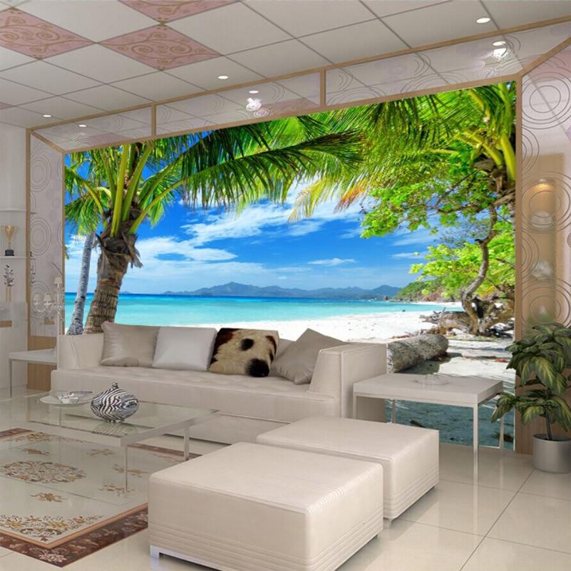 Beach With Coconut Trees Wallpaper Mural, Custom Sizes Available Maughon's