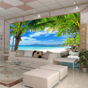 Beach With Coconut Trees Seascape Wallpaper Mural, Custom Sizes Available