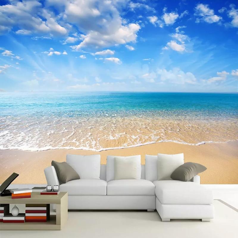 Beautiful Beach With Blue Skies Wallpaper Mural, Custom Sizes Available Household-Wallpaper Maughon's