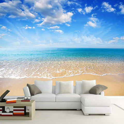 Image of Beautiful Beach With Blue Skies Wallpaper Mural, Custom Sizes Available Household-Wallpaper Maughon's