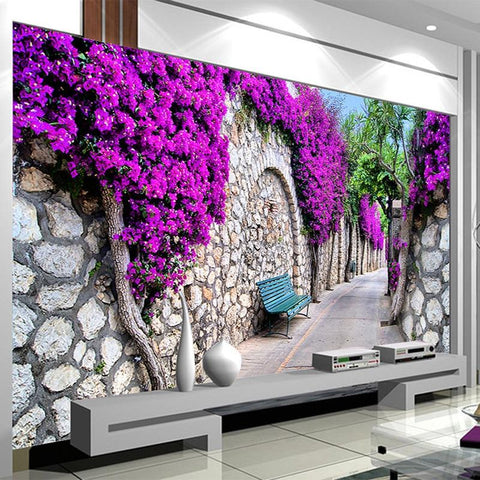 Image of Beautiful Bougainvillea On Stone Wall Wallpaper Mural, Custom Sizes Available Maughon's