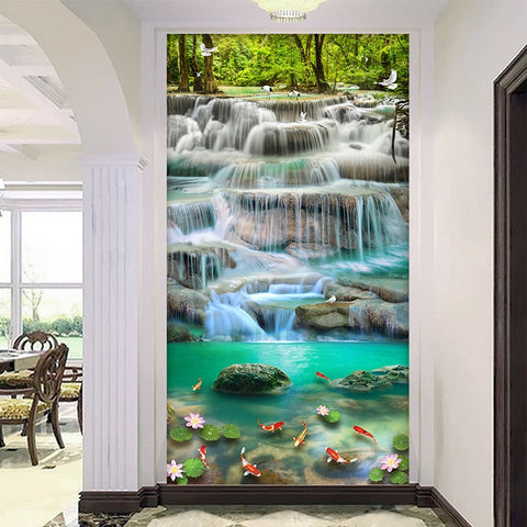 Image of Beautiful Cascading Waterfalls Wallpaper Mural, Custom Sizes Available Wall Murals Maughon's Waterproof Canvas